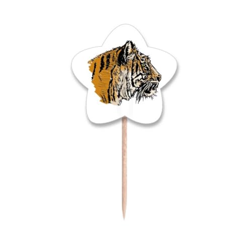 Cure-dents en forme de tête de tigre animal drapeaux étoiles pic apéritif cocktail bois