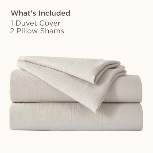 Image of Bedsure Muslin Duvet Cover Queen Size - Cotton Blend Viscose Derived from Bamboo, Cooling Duvet Cover, PureWoven Ultra-Soft & Breathable Bedding Set for All Seasons (Oat Milk, 90 inchx90 inch)