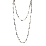 SREFGAS Collar largo de perlas blancas para mujer, 150 cm, cadena de perlas de imitación, gargantilla de mujer, collar largo de perlas 1 pieza