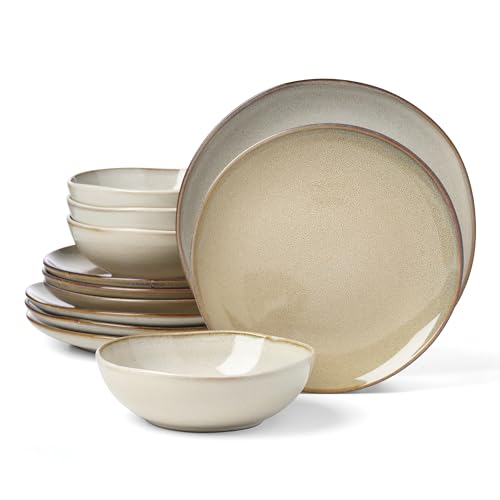 Image of Oneida Organic Shades Oatmeal Stoneware 12-Piece Dinnerware Set for 4