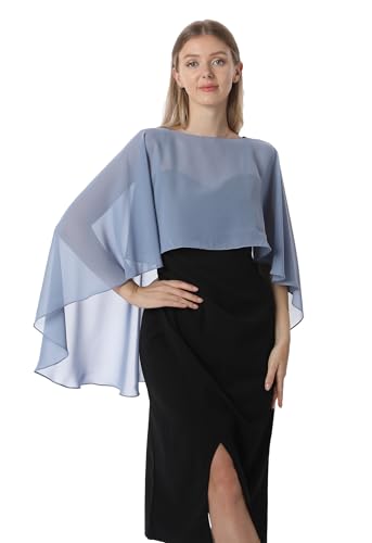 Hotshawl Cape en mousseline de soie pour femme, châles et écharpes pour robe de soirée, de mariage., Bleu poussiéreux., taille unique