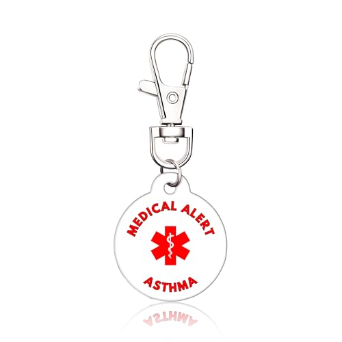 Medical Alert Keychain Tag â€“ Emergency ID for Men, Women & Kids â€“ Clip-On Medical ID Keychain for Keys, Backpack or Purse (Asthma, White)