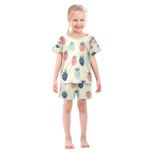 senya Short Sleeve Pajamas Sets Summer Cotton Sleepwear Blue Pink Strawberry3