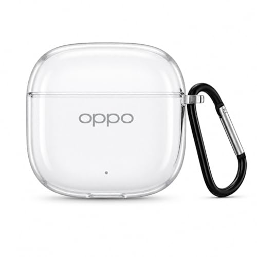 جراب حماية شفاف متوافق مع سماعات اوبو انكو بادز 3 (Oppo Enco Buds 3) - من البولي يوريثان الحراري (TPU) المقاوم للصدمات والخدوش - غطاء مرن مضاد للاصفرار مع حلقة تعليق معدنية (كارابينر)