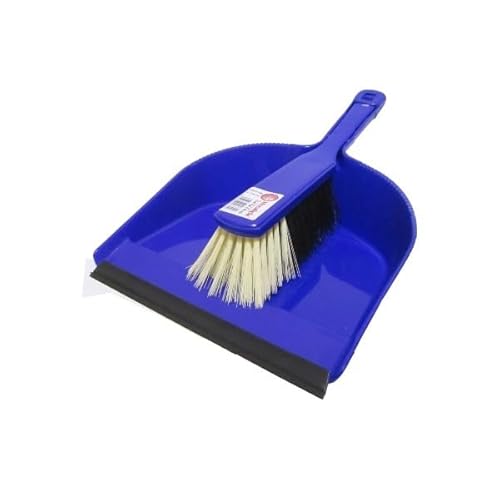 Dustpan and Brush Set with Rubber Edge Blue