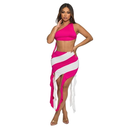 ZumBuys Women’s One Shoulder Two Piece Skirt Set – Asymmetrical