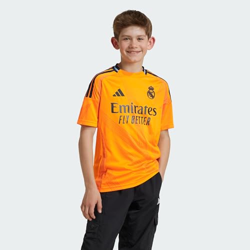 adidas Kids Real Madrid Away Shirt 2024 2025 Juniors Orange 7-8 Years