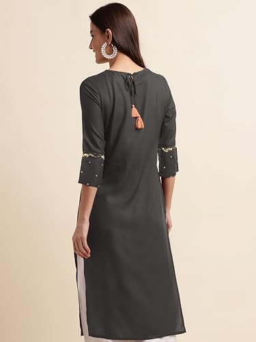 Image of MIRCHI FASHION Women's Straight Fit Rayon Sequins Embroidered and Polka Dots Printed Kurti Only