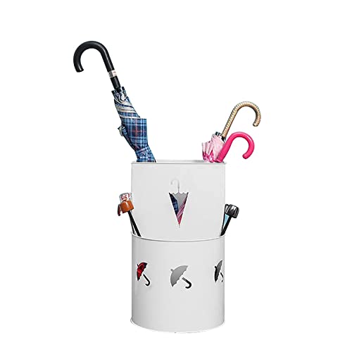 Porte-Parapluies en Métal Rond Support Bâton de Marche Blanc