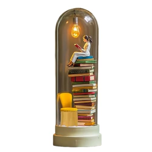 Reader Night Light, Led Resin Stained Stacked Books Lamp, Mi