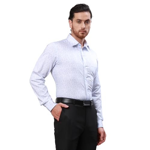 Image of Raymond Men's Slim Fit Structure Pattern Pure Cotton Semi Cutaway Collar Full Sleeve Formal Shirt