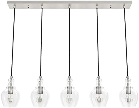 Hunter - Maple Park 5-light Brushed Nickel, Extra Large Cluster Light, Dimmable, Casual Style, Linear Shaped, for Bedrooms, Kitchens, Dining, Living Rooms - 19994