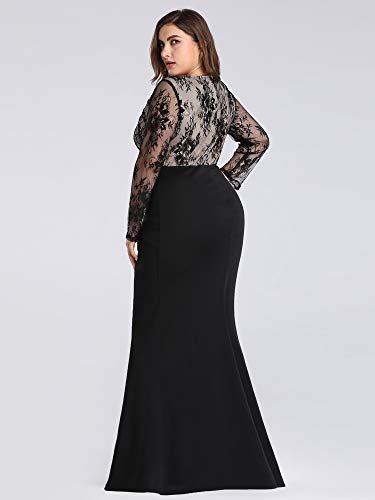 Women's Long Sleeve See-Through Evening Party Maxi Dress Plus Size Black US14