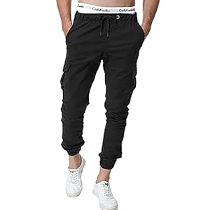 ZOEREA Homme Pantalon Cargo Sport Jogging Pantalons Multi Poches Ceinture Élastique Casual Activewear Long Pants Noir-Nouve,3XL