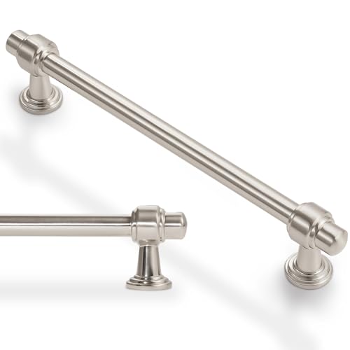 BUKOBYHE 10 Pack 6-1/4 Inch(160mm) Kitchen Cabinet Handles Brushed Satin Nickel Cabinet Pulls Silvery Drawer Pulls Zinc Alloy Kitchen Hardware