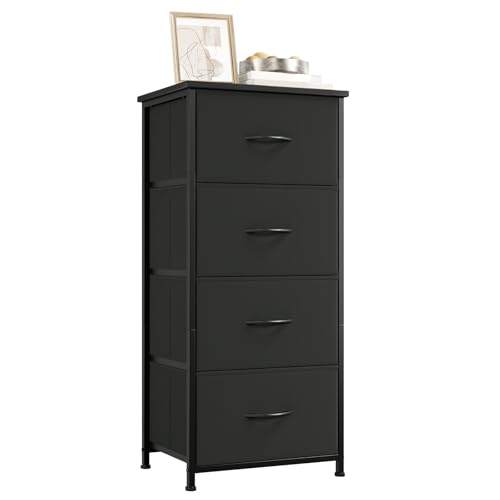 Somdot Dresser for Bedroom with 4 Drawers, Storage Organizer Chest of Drawers with Removable Fabric Bins for Closet Bedside Living Room Laundry Entryway Hallway, Black by Somdot - Used condition - US$34.38