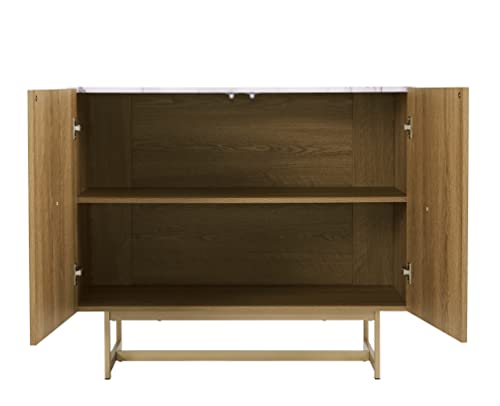 Roomfitters 39" Modern Sideboard Buffet Cabinet, Herringbone Pattern Mid-Century Credenza With Doors, Media Console With Storage, Wine Cabinet For Kitchen, Living Room, Entryway, Oak, Gold Metal Legs #TOP4