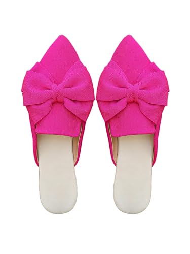 Verdusa Women's Bow Mules Dressy Pointed Toe Flat Shoes Backless Loafers Slide Sandals Casual Slides Work Shoes