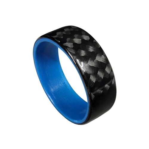 Handmade Ring Band - Men's or Women's Carbon Fiber Twill Ring with Blue Interior, Matte or High Gloss Finish, Flat Black Band, Durable, Waterproof, Sizes 4-16, Custom Band Widths