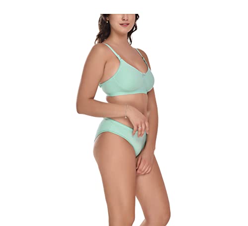 Image of Elina Women's Full Coverage Non Padded with Detachable Strap Cotton Hosiery Bra and Panty Set (Lovia Set)