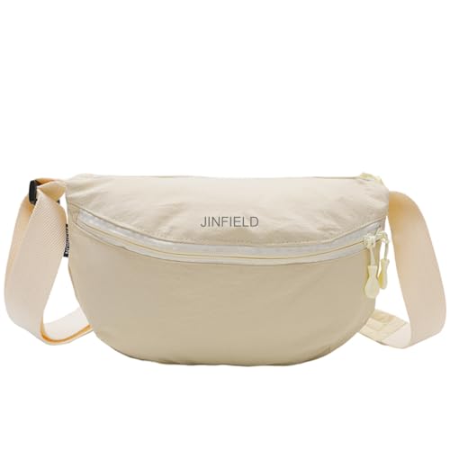 Jinfield Sling Crossbody Bag Women Hobo Bag Lady Dumpling Bags Padded Strap Adjustable Nylon Crescent Purse for Daily Travel Workout Hiking Shopping Beige
