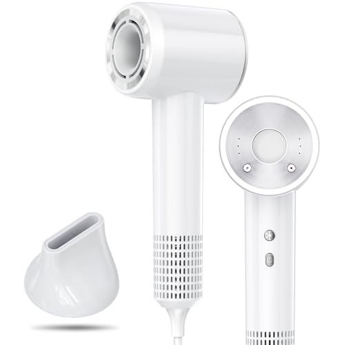 【2025トップモデル・超軽量 大風量】 ドライヤー 速乾 3億マイナスイオン 美髪ケア 1400W 高速 スマート温調 4段階温度&3段階風量 過熱防止 携帯用ドライヤー コンパクト 磁吸ノズル付き ヘアドライヤー サロン級 美容師監修 家庭用/旅行用 (ホワイト)のサムネイル