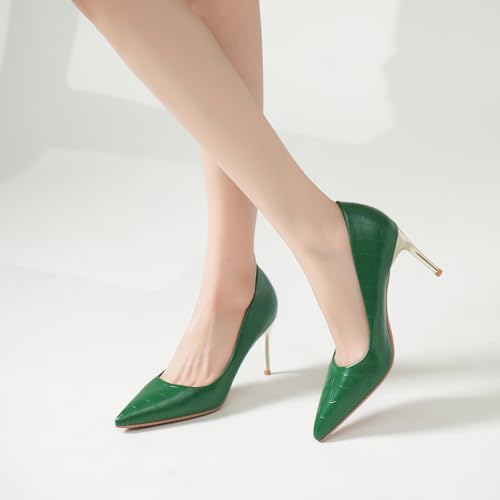 WUIWUIYU Women's Stiletto Heels Grain Leather Wedding Party Dress Shoes Slip-on Sexy Pointy Toe Shoes 3.15 inch Heeled Pumps2