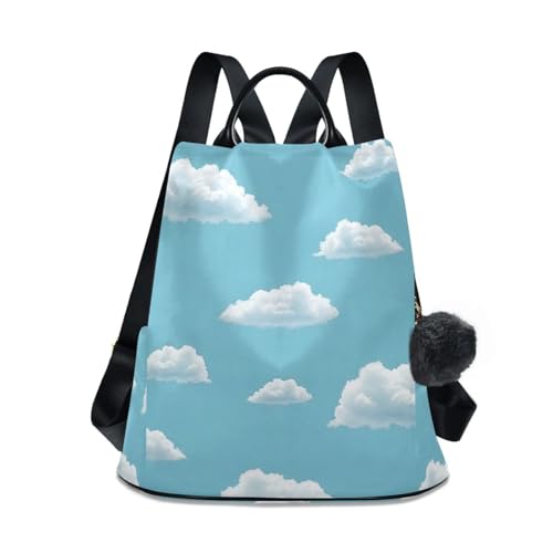 Sac à dos avec pompon pour femme bleu à motif nuages tendance