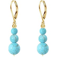 KECHO 14K Real Gold Crystal Beads Earrings 14K Solid Gold Dangle Drop Leverback Jewelry Anniversary Birthday Gifts for Women
