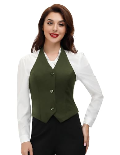 Belle Poque Plus Size Slim Fit Vest Waistcoat Paid V Neck Vest Waistcoat for Women (Army Green, XL3