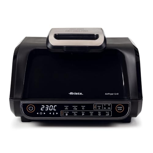 Ariete 4635 Air Fryer Grill, Friggitrice ad aria e Griglia, Bistecchiera,1700W, Capacità 8L, Friggi e Griglia, 8 funzioni di cottura, Timer, Nero