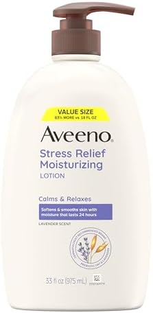 Amazon.com : Aveeno Stress Relief Moisturizing Body Lotion 33 Fl Oz, Lavender Scent with Prebiotic Oat, Hydrating 24-Hour Moisturizer Non-Greasy for Dry Sensitive Skin, Paraben & Dye Free, Calming & Relaxing