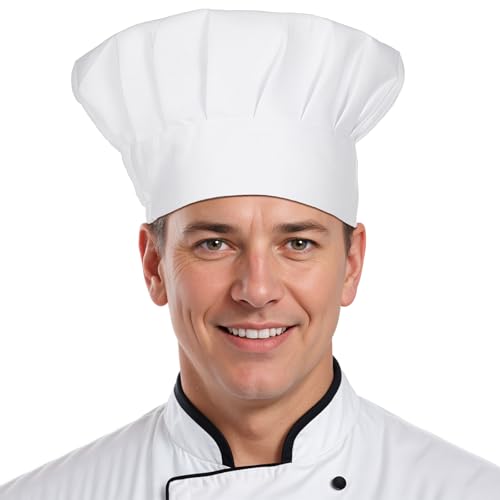 Ymapinc White Chef Hat Adjustable Micro Elastic Baker Hat Kitchen Grill BBQ Cooking Chef Cap for Adult Men Women Costume Accessories Reusable Washable Cook Cap 22cm High