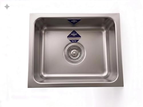 Image of NIRALI Kitchen Sink 16 x 14 Inch 304 Stainless Steel | Single bowl Sink Round Coupling | Rust & Stain Resistant | Matt Finish | Minimizes Sound Orbis Kitchen SInk (Matt, 16 inch x 14 inch x 7 inch)