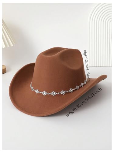 Verdusa Women's Western Cowboy Hat Rhinestone Wide Brim Cowgirl Hat3