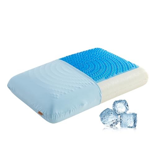 SAPHREAS Cooling Gel Memory Foam Pillow for Side, Back and Stomach Sleepers, Standard Size Cool Bed Pillow for Sleeping, Removable & Machine Washable, Blue
