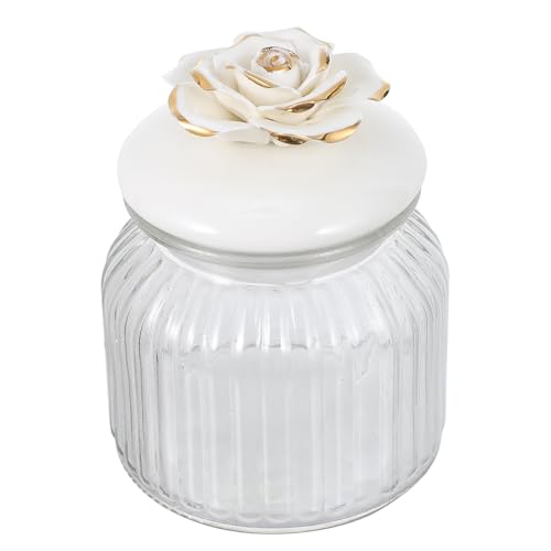 OSALADI Tarro de Cerámica de Color Claro con Diseño de Rosas y Tapa de Vidrio Sellada, Bote de Almacenamiento Multifunción para Cocina, Porta Alimentos Transparente Adecuado para Granos