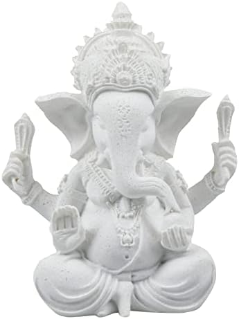 Fardtry Elephant Buddha Statue Feng Shui Indian Elephant God Statue Handmade Resin Home Decoration Decoration Creative Gift (White)
