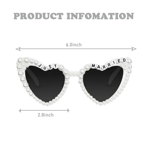 Bachelorette Party Bride Sunglasses, Just Married White Hear Shaped Pearl Glasses for Women Bride to Be Party Gift Supplies2