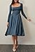 CHYRII Womens Spring Fashion 2025 Square Neck Long Sleeve Casual A-Line Midi Dress Blue L