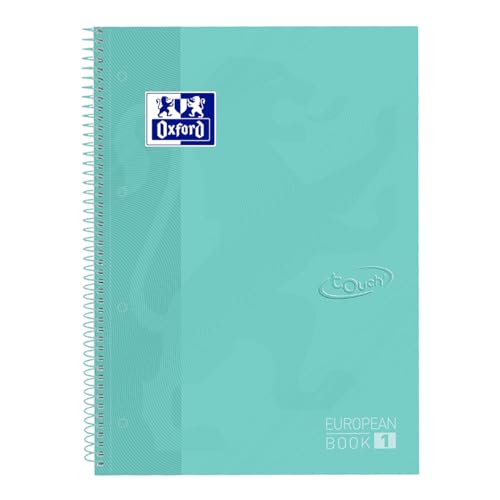 Oxford, Cuaderno A4, cuadrícula 5x5, tapa extradura, microperforado, libreta Europeanbook 1 touch, color ice mint pastel