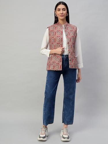 Image of Ravaiyaa - Attitude is everything Women's Floral Printed Reversible Quilted Jacket Coat Blazer Jacket Sleeve Less Waistcoat