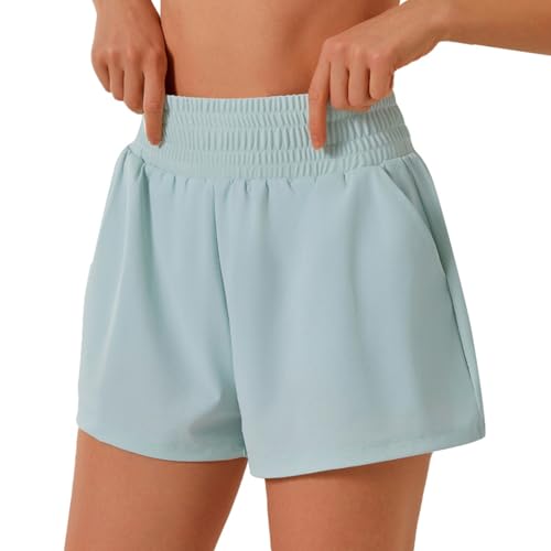 Short de sport femme taille haute avec poche invisible, short de course d'été haute densité