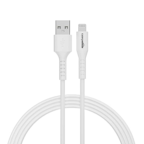 Image of amazon basics USB A to Lightning MFi Certified Charging Cable | Compatible with iPhone 13,12,11; 13,12,11 Pro; 13,12 11 Pro Max; 13,12 Mini (White,1.2M)