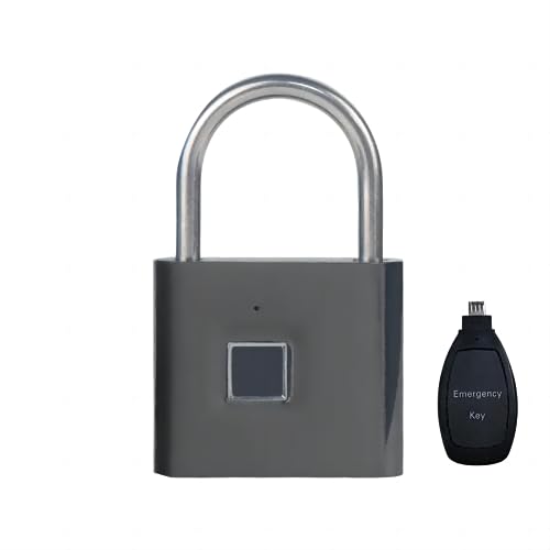 KENRONE Fingerprint Padlock with Emergency Key, IP66 Waterproof and Rustproof, Outdoor Indoor Universal Smart Lock for Warehouses, Gym, Schools, Homes, Office Cabinets