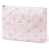 MZLUWM Large Travel Quilted Makeup Bag，Cute Bow Cotton cosmetic bag, Fashionable aesthetic makeup bag,Coquette Aesthetic Floral Travel Toiletry Bag for Women