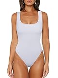 REORIA Body Suits Tank Top for Women Scoop Neck Sleeveless Ribbed Sexy Slimming Bodysuit Tops 2026 Summer Going Out Outfits White (Modal) X-Large