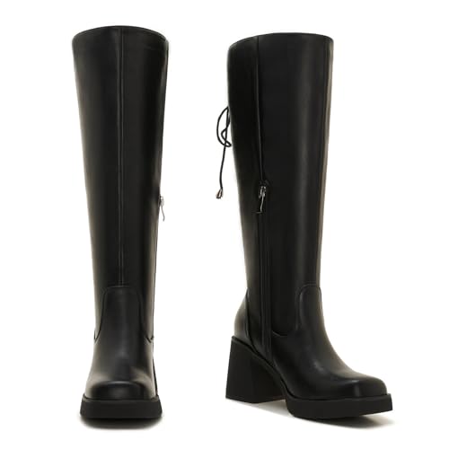 Wide Calf Knee High Boots for Women – Plus Size Chunky Heel Boots with Adjustable Lace-Up Back3