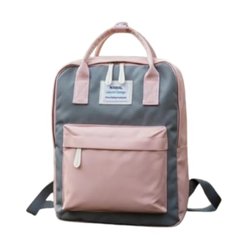 Mochila Feminina Impermeável Nylon Leve Bolsos Ocultos Seguro Escolar Passeio Viagem (Rosa)