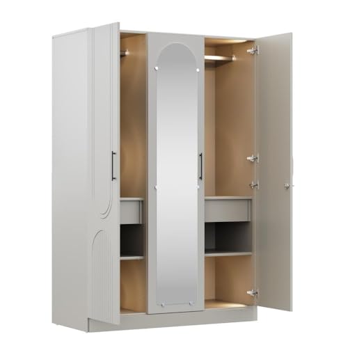Image of Wakefit Wardrobe for Bedroom | 3 Yr Warranty | Cupboard for Bedroom, Almirah, Wooden Wardrobe, Comes with LED light, Storage Drawer, Mirror & Hanger, Density:680-750kg /m, Free Installation(Tyrian-LG)